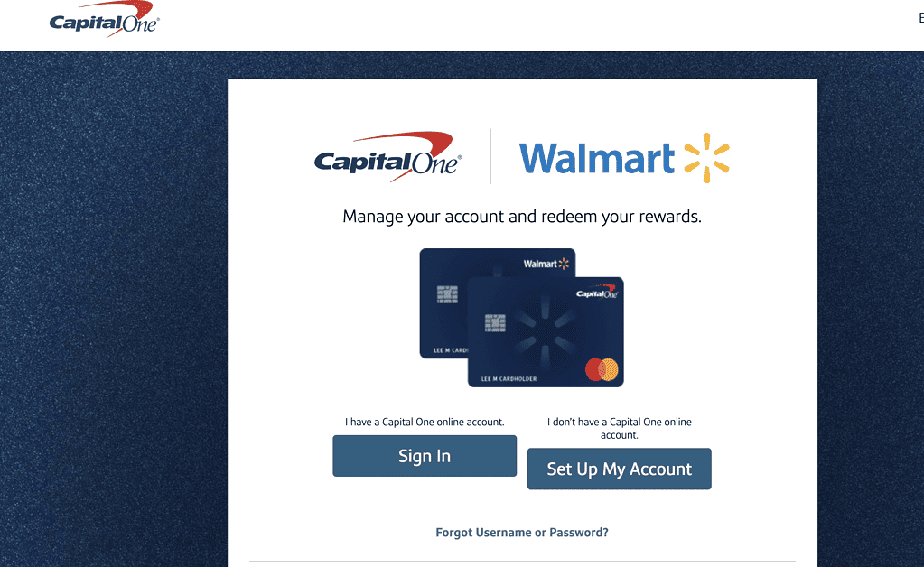walmart credit card login page