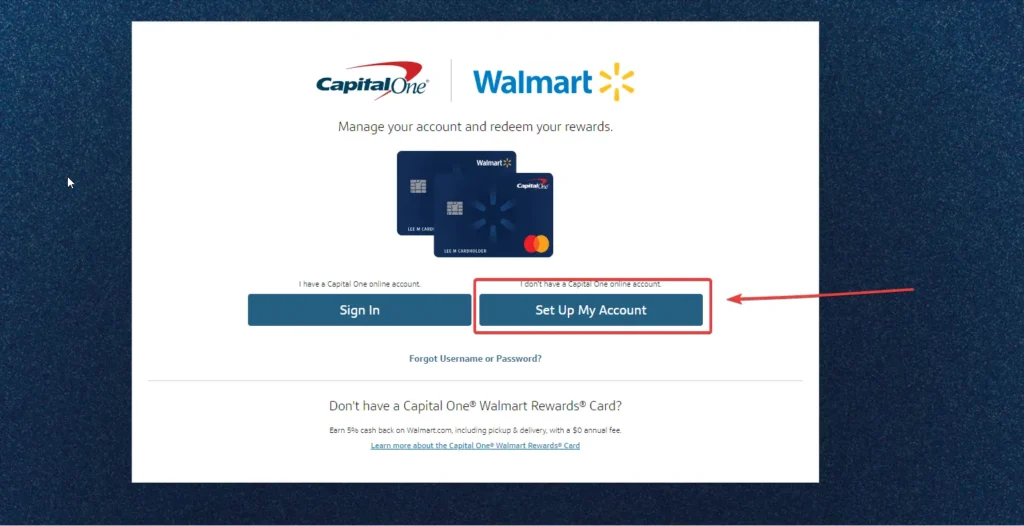 set up walmart credit card login